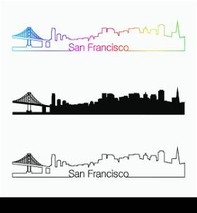 San Francisco skyline linear style with rainbow in editable vector file