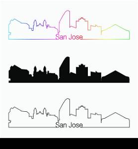 San Jose skyline linear style with rainbow in editable vector file