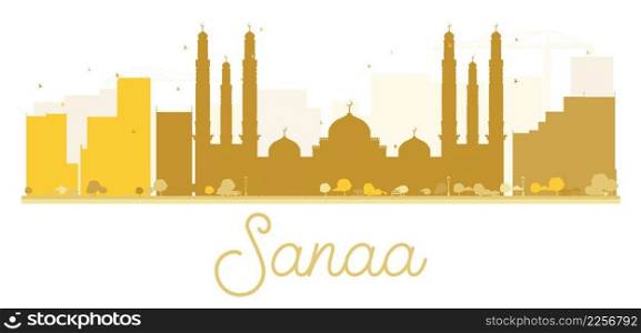 Sanaa City skyline golden silhouette. Vector illustration. Simple flat concept for tourism presentation, banner, placard or web site. Business travel concept. Cityscape with landmarks