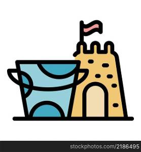 Sand bucket castle icon. Outline sand bucket castle vector icon color flat isolated. Sand bucket castle icon color outline vector