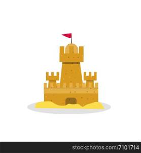 Sand Castle, Sandcastle Isolated on White Background, Sandy Palace Design Element for Flyer, Party Invitation, Poster, Tropical Vacation, Summer Activity, Game. Cartoon Flat Illustration, Clip art. Sand Castle Isolated on White Background, Icon