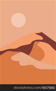 Sand dunes in desert, vintage minimalist poster design.