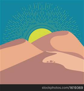 Sand dunes in desert, vintage minimalist poster design.