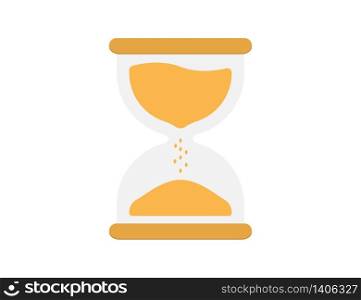 Sand watch in gold color with transparent glass. Vintage watch with sand as clock. Isolated illustration of sandclock. Golden design. Vector EPS 10.