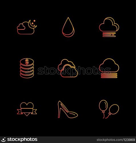 sandal  ,balloons , coins , Ecology , eco , icons , weather , enviroement , icon, vector, design,  flat,  collection, style, creative,  icons , cloud , rain , storm , moon , rainbow , sun , sunlight ,