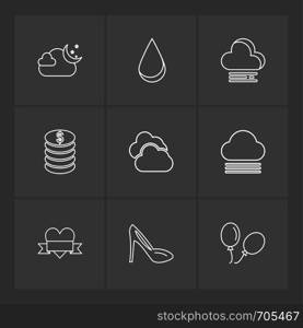 sandal ,balloons , coins , Ecology , eco , icons , weather , enviroement , icon, vector, design, flat, collection, style, creative, icons , cloud , rain , storm , moon , rainbow , sun , sunlight ,