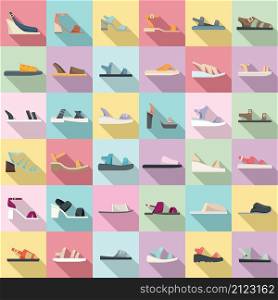 Sandals icons set flat vector. Foot shoes. Feet accessory. Sandals icons set flat vector. Foot shoes