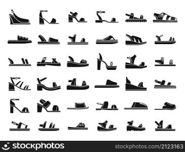Sandals icons set simple vector. Foot shoes. Feet accessory. Sandals icons set simple vector. Foot shoes