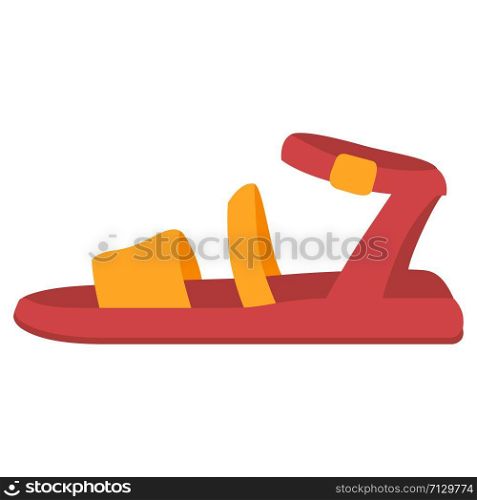 Sandals yellow flat color icon. Woman stylish footwear design. Female casual shoes, modern summer flats with ankle strap. Fashionable ladies clothing accessory. Vector silhouette illustration