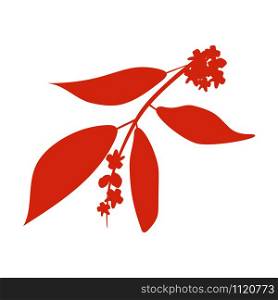 Sandalwood tree branch with flowers silhouette.Vector illustration isolated on white flat Vector illustration for web logo. Sandalwood tree branch with flowers silhouette.Vector illustration isolated on white
