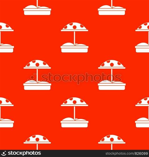 Sandbox with dotted umbrella pattern repeat seamless in orange color for any design. Vector geometric illustration. Sandbox with dotted umbrella pattern seamless