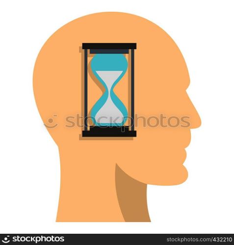 Sandglass inside a man head icon flat isolated on white background vector illustration. Sandglass inside a man head icon isolated