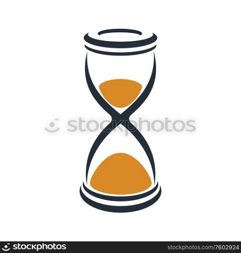 Sandglass isolated sand-timer icon. Vector hourglass with flowing sand, device to countdown time. Hourglass with sand, device measuring time