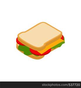 Sandwich icon in isometric 3d style isolated on white background. Sandwich with tomato, lettuce and cheese. Sandwich icon, isometric 3d style