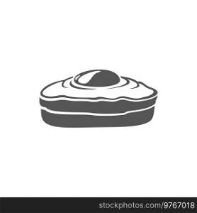 Sandwich with egg isolated monochrome icon. Vector fried poached egg on bread, toasted omelet sandwich in black and white. Tasty breakfast food with cooked yolk, scrambled eggs on bakery product. Fried poached egg on toasted bread isolated icon