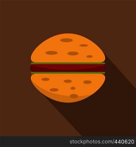 Sandwich with meat patty icon. Flat illustration of sandwich with meat patty vector icon for web on coffee background. Sandwich with meat patty icon, flat style