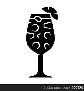 Sangria glyph icon. Footed glass with drink and pieces of fruit. Easy Spanish alcoholic cocktail drink. Punch with wine and juice. Silhouette symbol. Negative space. Vector isolated illustration