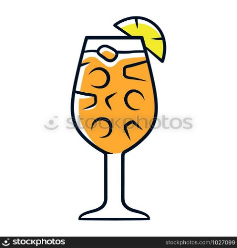 Sangria orange color icon. Footed glass with drink and pieces of fruit. Easy traditional Spanish alcoholic cocktail. Summer refreshing drink. Punch with wine and juice. Isolated vector illustration