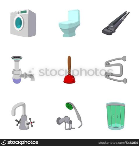 Sanitary appliances icons set. Cartoon illustration of 9 sanitary appliances vector icons for web. Sanitary appliances icons set, cartoon style