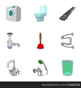 Sanitary appliances icons set. Cartoon illustration of 9 sanitary appliances vector icons for web. Sanitary appliances icons set, cartoon style