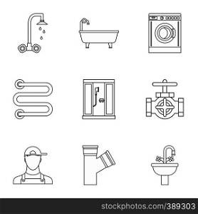 Sanitary appliances icons set. Outline illustration of 9 sanitary appliances vector icons for web. Sanitary appliances icons set, outline style