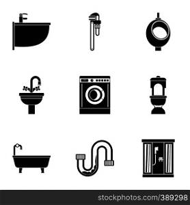 Sanitary appliances icons set. Simple illustration of 9 sanitary appliances vector icons for web. Sanitary appliances icons set, simple style