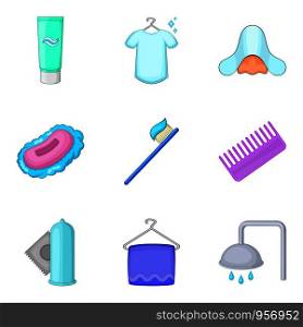 Sanitary cleaning icons set. Cartoon set of 9 sanitary cleaning vector icons for web isolated on white background. Sanitary cleaning icons set, cartoon style