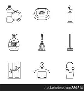 Sanitary day icons set. Outline illustration of 9 sanitary day vector icons for web. Sanitary day icons set, outline style