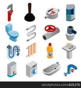 Sanitary engineering isometric 3d icons set for web and mobile devices. Sanitary engineering isometric 3d icons