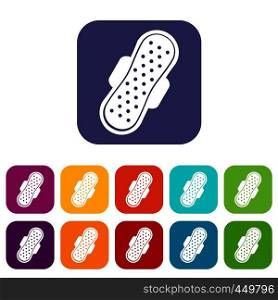 Sanitary napkin icons set vector illustration in flat style In colors red, blue, green and other. Sanitary napkin icons set flat