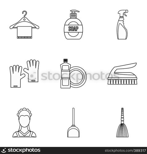 Sanitation icons set. Outline illustration of 9 sanitation vector icons for web. Sanitation icons set, outline style