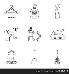 Sanitation icons set. Outline illustration of 9 sanitation vector icons for web. Sanitation icons set, outline style