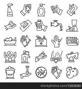 Sanitation icons set. Outline set of sanitation vector icons for web design isolated on white background. Sanitation icons set, outline style