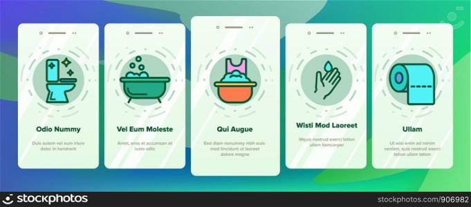 Sanitation Onboarding Mobile App Page Screen Vector Thin Line. Washing Hand And Clean, Soap Protection And Bacteria Hygiene And Sanitation Linear Pictograms. Illustrations. Sanitation Onboarding Vector