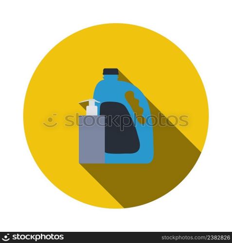 Sanitizer Bottles Icon. Flat Circle Stencil Design With Long Shadow. Vector Illustration.
