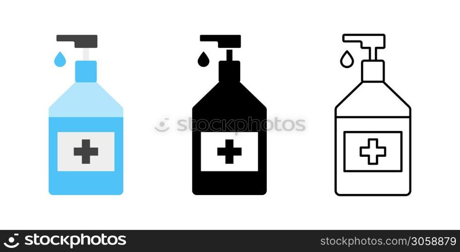 Sanitizer icon collection. Vector isolated sanitizer collection. Antibacterial hand sanitizer gel icon or sign line with drop. Stock vector. EPS 10