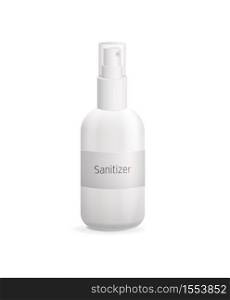 Sanitizer in bottle with spray mockup. Antibacterial gel for treatment of hands and skin hygienic prophylaxis viruses cosmetic agent for moisturizing skin medical vector foam lotion.. Sanitizer in bottle with spray mockup. Antibacterial gel for treatment of hands and skin hygienic.