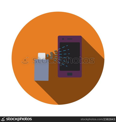 Sanitizer Smartphone Icon. Flat Circle Stencil Design With Long Shadow. Vector Illustration.