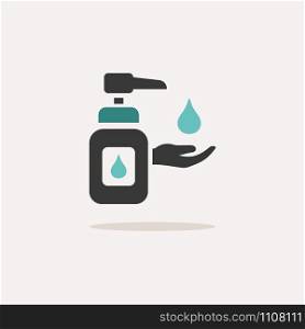 Sanitizer soap. Icon with shadow on a beige background. Pharmacy flat vector illustration