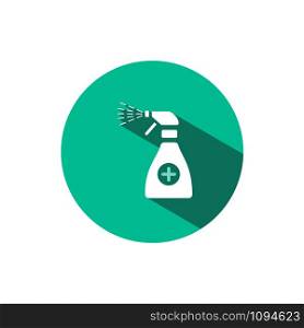 Sanitizer spray icon with shadow on a green circle. Flat color vector pharmacy illustration