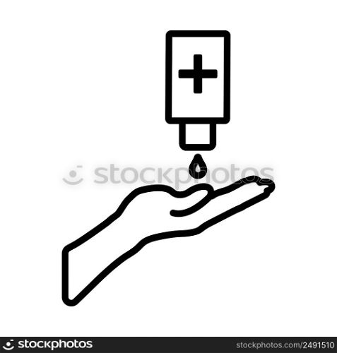 Sanitizer With Hand Icon. Bold outline design with editable stroke width. Vector Illustration.