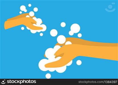 Sanitizing with washing your hands illustration vector design background icon in flat style. Hygiene concept in blue