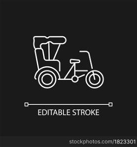 Sanlunche white linear icon for dark theme. Chinese rickshaw. Short distance traveling. Thin line customizable illustration. Isolated vector contour symbol for night mode. Editable stroke. Sanlunche white linear icon for dark theme