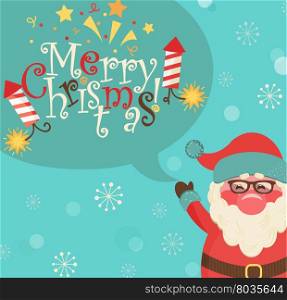 Santa and bubble with lettering - merry Christmas. Vector illustration.