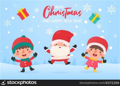 Santa and friends Together to jump on the snow Because there is joy in the winter of Christmas