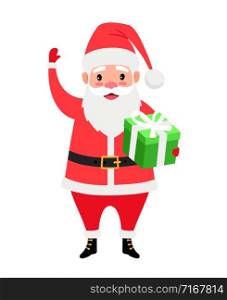 Santa and gift box, Christmas vector icon on white background. Santa and gift box