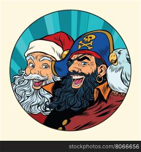 Santa and the pirate, pop art retro vector illustration