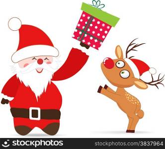 Santa claus and deer, gift greeting card