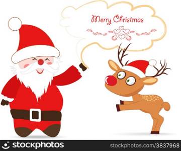 Santa claus and deer greeting card