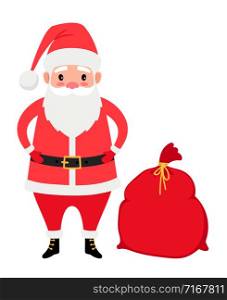 Santa Claus and gifts bag, Christmas icon on white background, vector illustration. Santa Claus and gifts bag